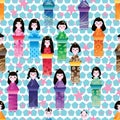 Japanese doll tall shape decor seamless pattern Royalty Free Stock Photo