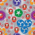 Japanese Mon Daruma style seamless pattern