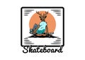 Man with deer head sitting on skateboard illustration