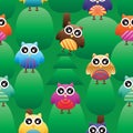 Owl tree colorful seamless pattern Royalty Free Stock Photo