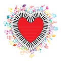 Piano love shape music note card