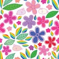 Rabbit flower leaf rainbow seamless pattern