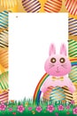 Rabbit hold Easter egg side frame Royalty Free Stock Photo