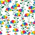 Rainbow petal flower vertical plant butterfly seamless pattern