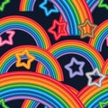 Rainbow star neon seamless pattern