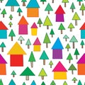 Triangle house pine tree seamless pattern Royalty Free Stock Photo