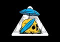 Illustration of skull with surfing board under beach umbrella Royalty Free Stock Photo