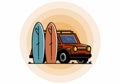 Small Car And Two Surfboards Illustration