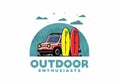 Small Car And Two Surfboards Illustration