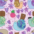 Snail delivery service pastel color seamless pattern Royalty Free Stock Photo