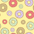 Illustration dessert. Vector glazed donuts pattern. For design, print or background