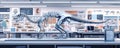 Illustration of a detailed dinosaur skeleton displayed in a science museum setting Royalty Free Stock Photo