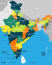 Illustration of detailed map of India vector, Asia with all states and country boundary Royalty Free Stock Photo