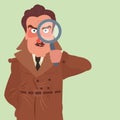 Illustration of a detective holding a magnifying glass Royalty Free Stock Photo