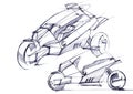 Illustration of the development of a motorcycle project for a city on electric motors. Royalty Free Stock Photo