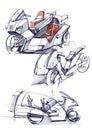 Illustration of the development of a motorcycle project for a city on electric motors. Royalty Free Stock Photo