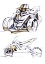 Illustration of the development of a motorcycle project for a city on electric motors.