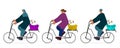 Illustration Of Different Muslim Cartoon Character Driving a Bicycle with Sheep in Box