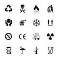 Illustration of different packing symbols on background