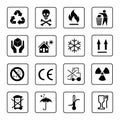 Illustration of different packing symbols on background