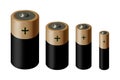 Different sizes of brown and black batteries in white background