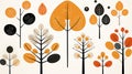 an illustration of different types of trees in orange black and white