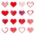 Illustration of differently designed hearts used for Valentines Day