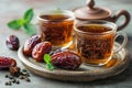 Digital artwork of arabic dates and tea on a concrete background, high quality, high resolution Royalty Free Stock Photo
