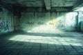 Digital artwork of  large concrete wall with graffiti, in a dark and gritty atmosphere, the light is soft on the right side o Royalty Free Stock Photo