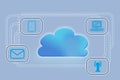 Illustration of digital cloud with different icons on background. Modern technology concept