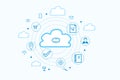 Illustration of digital cloud with different icons on background. Modern technology concept