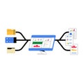 Digital Dashboard With Connected Devices In Flat Vector Illustration Symbolizing Data Management, Analytics, And