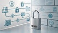 Secure Data Network Protection with Padlock and Technology Symbols Royalty Free Stock Photo