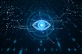 Illustration of digital eye neon style on blue background, computer vision and hightech technology concept. 3D Rendering Royalty Free Stock Photo