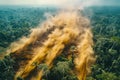 Digital image of aerial view of a deforested area in the amazon rainforest, with trees being cut down and sand flying around. the Royalty Free Stock Photo