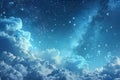 Digital image of  blue sky with white clouds and stars, creating an ethereal atmosphere. the background features a sky filled Royalty Free Stock Photo
