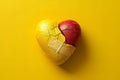 Digital image of  broken heart on a yellow background with a band aid over it Royalty Free Stock Photo