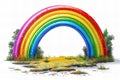 Digital image of rainbow curved arch, simple style, white background, no shadow in the middle of the picture, no gradient color,
