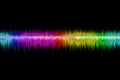 Illustration of digital rainbow soundwaves isolated on a black background