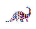 Illustration of a dinosaur with a colorful glittery pattern on a white background