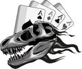 monochromatic Dinosaur Skull with flames and poker card