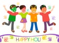 Illustration of dirty kids in different colors playing Holi