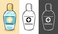 Illustration of a disinfectant gel bottle. Three color options.