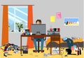 Illustration of a Disorganized Room Littered With Pieces of Trash. Room where young I.T. Guy, Bachelur or Student lives Royalty Free Stock Photo