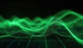 Illustration displays bright green waveforms against black backdrop. Digital artwork presents sci-fi style pattern. Graphic Royalty Free Stock Photo
