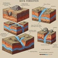 Illustration displays various rock formations with descriptive labels and cross- Royalty Free Stock Photo