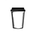 Illustration of a disposable coffee cup with a lid, rendered in black and white. The Royalty Free Stock Photo