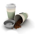 Illustration of dispossable coffee cup, with cardboard cover