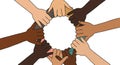 Illustration of diverse hands forming a circle, symbolizing unity and cooperation. Various Royalty Free Stock Photo