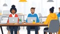 Illustration of a diverse team working in a modern office. Royalty Free Stock Photo
